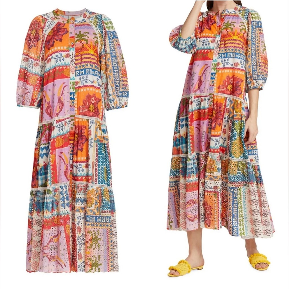 Farm Rio Summer Stitches Eyelet Maxi Dress